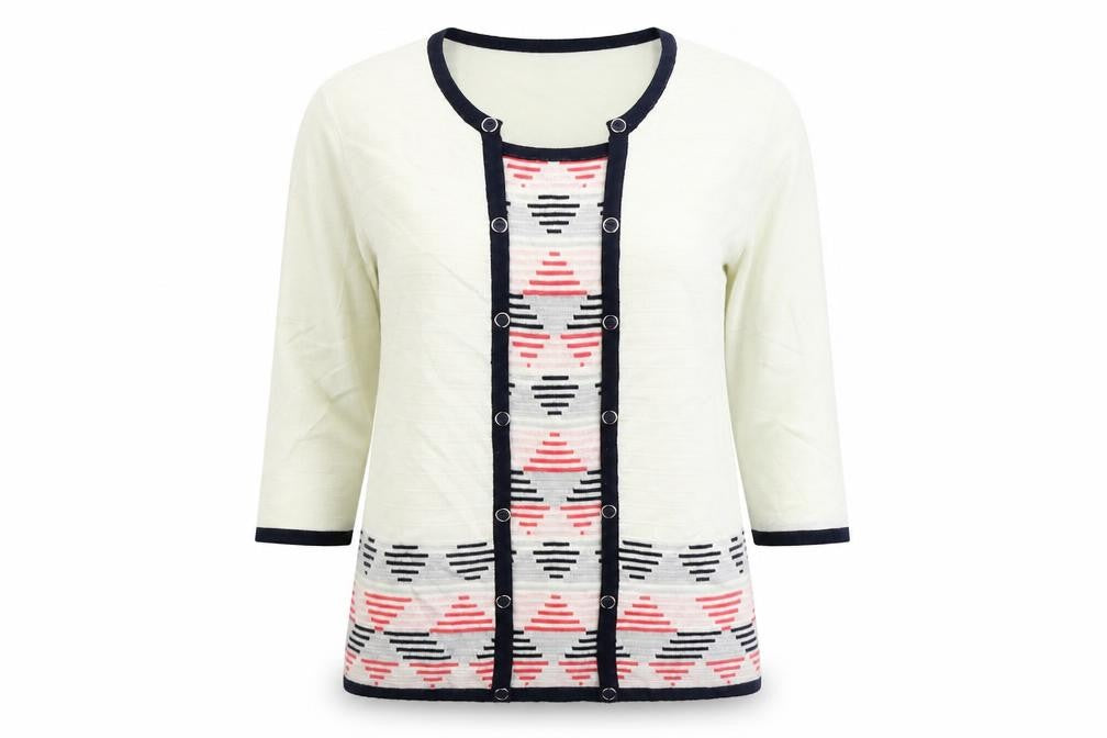 Front view of Classics women’s white round neck acrylic jumper, size M