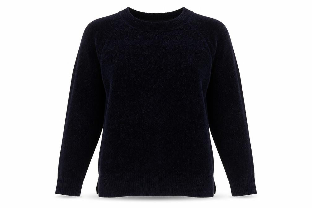 Front view of F&F women’s blue round neck polyester jumper, size UK 8