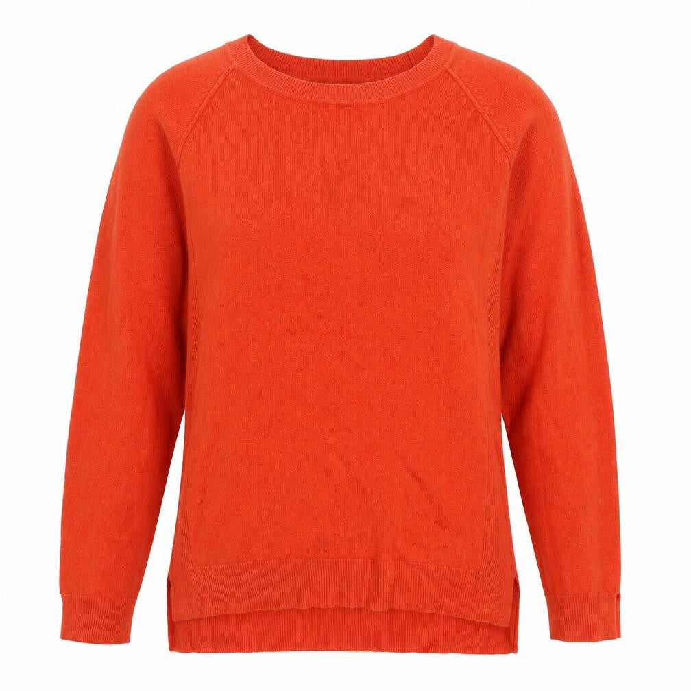 Front view of Atmosphere women’s orange round neck acrylic jumper, size UK 12