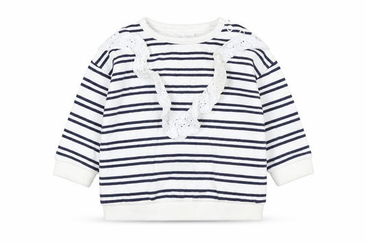 Front view of F&F Baby White Striped Cotton jumper, size 3-6, Months