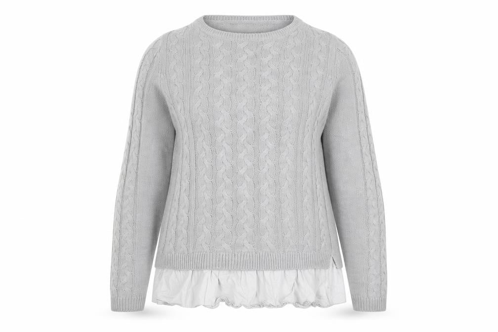 Front view of LTS women’s grey round neck acrylic jumper, size UK 14
