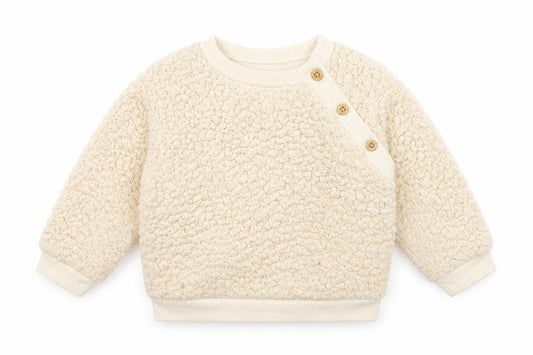 Front view of PL:Baby Baby Beige Polyester jumper, size 9-12, Months Snap - Woolen Texture