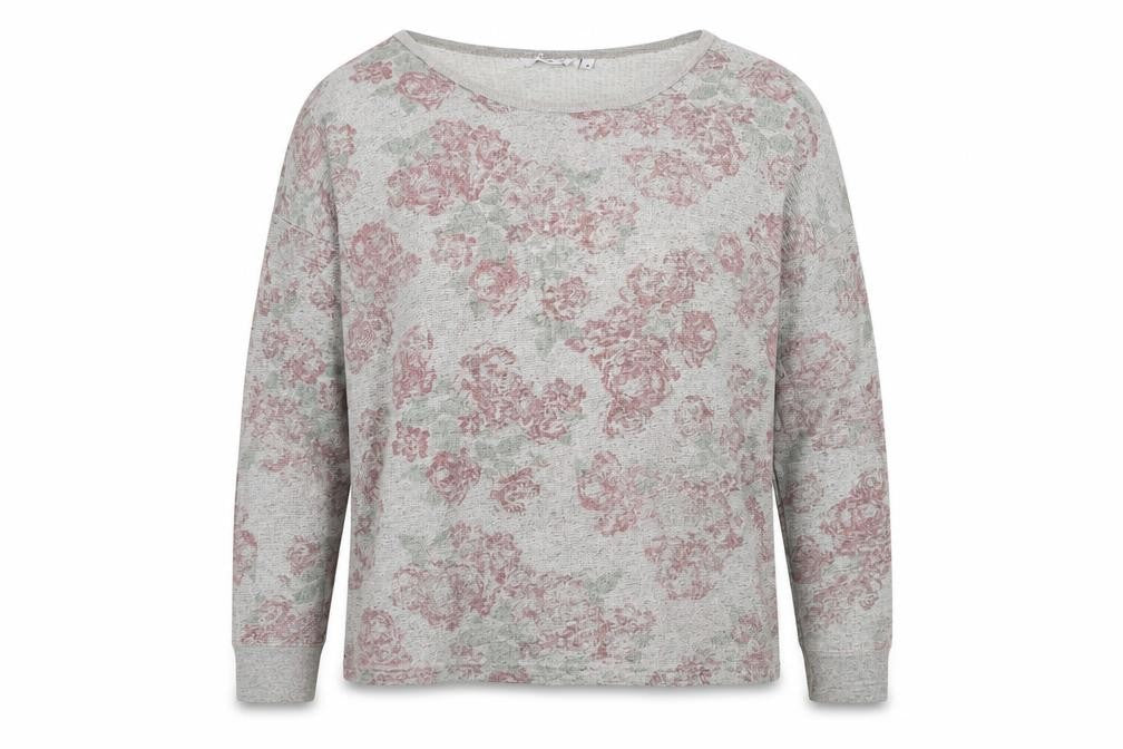 Front view of New Look women’s grey floral polyester pullover sweatshirt, size UK 14
