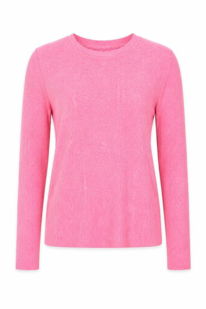 Front view of New Look women’s pink round neck polyester jumper, size UK 8