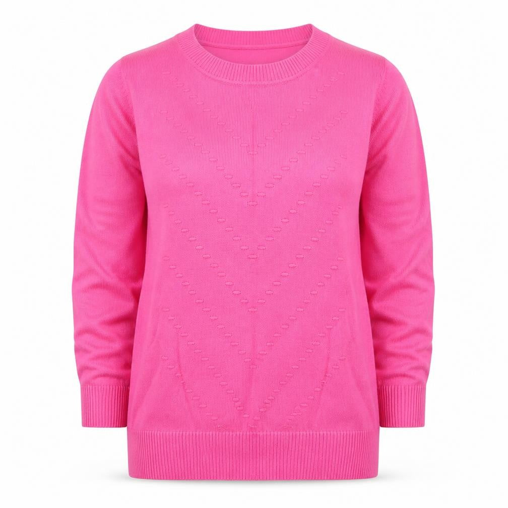 Front view of Paramour women’s pink round neck viscose jumper, size S