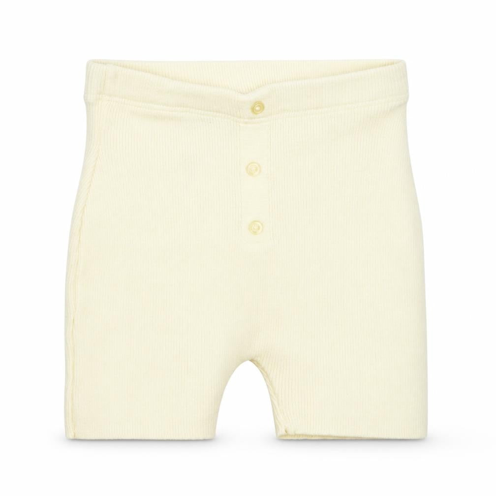 Front view of PRETTYLITTLETHING women’s beige viscose sweat shorts, size M, 5-inch leg regular