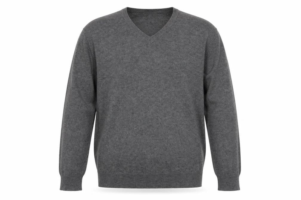 Avenue Mens Grey V-Neck Acrylic Pullover Jumper Size M