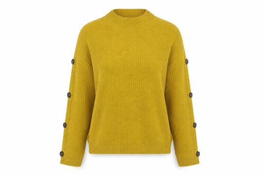 Front view of Primark women’s yellow mock neck acrylic jumper, size M