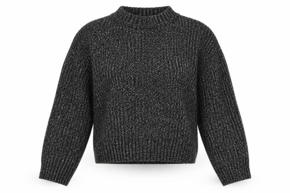Front view of H&M women’s grey high neck cotton jumper, size M