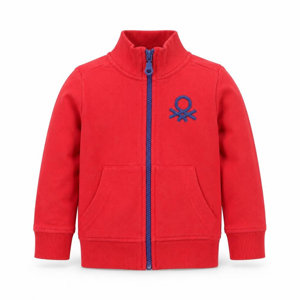 United Colors of Benetton Boys Red Cotton Full Zip Sweatshirt Size 2 Years Zip