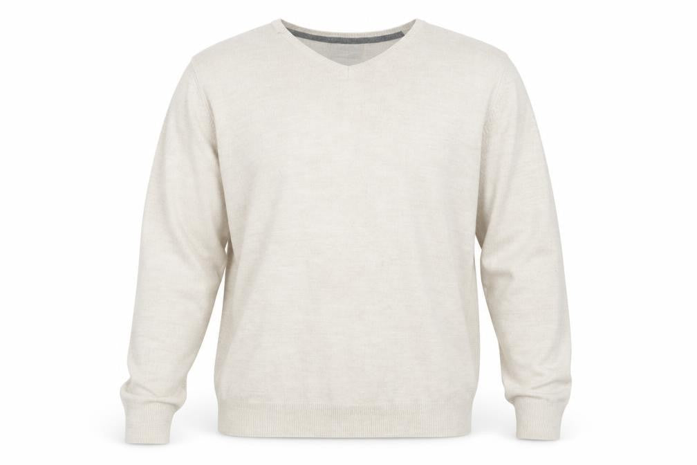 Marks and Spencer Mens Beige V-Neck Acrylic Pullover Jumper Size XL