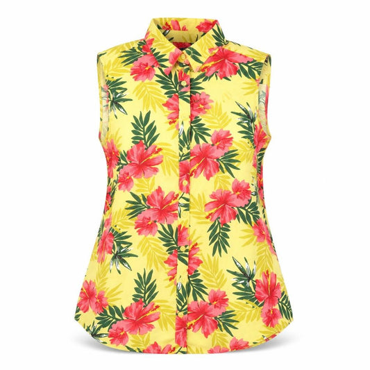 Front view of Intuition women’s multicoloured floral polyester basic button-up, size UK 12, collared