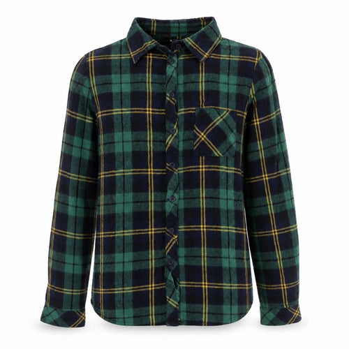 New Look Girls Green Plaid 100% Cotton Jersey Button-Up Size 12 Years Collared Button