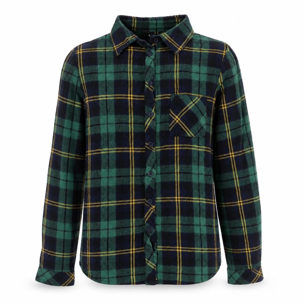 New Look Girls Green Plaid 100% Cotton Jersey Button-Up Size 12 Years Collared Button