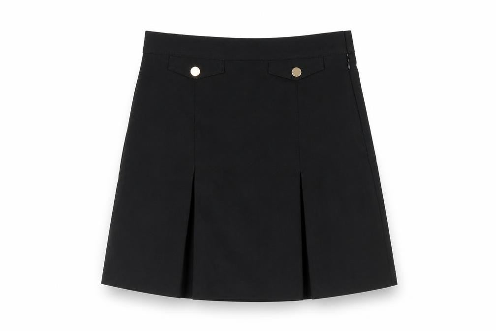 Front view of Next girls’ black polyester a-line skirt, size 11, years regular zip - schoolwear