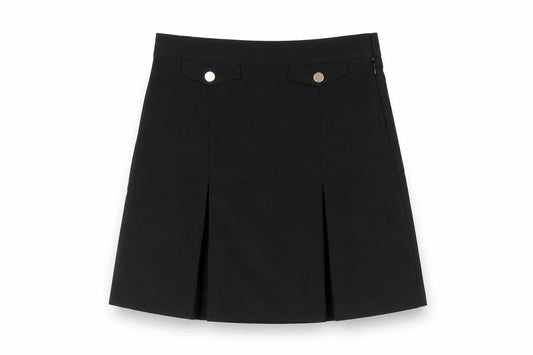 Front view of Next girls’ black polyester a-line skirt, size 11, years regular zip - schoolwear
