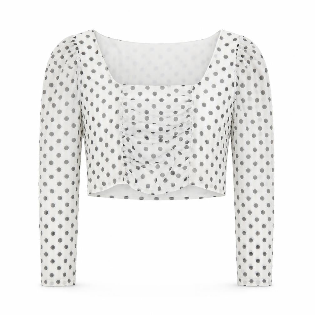 I SAW IT FIRST Womens Ivory Polka Dot Polyester Cropped Blouse Size 12 Square Neck