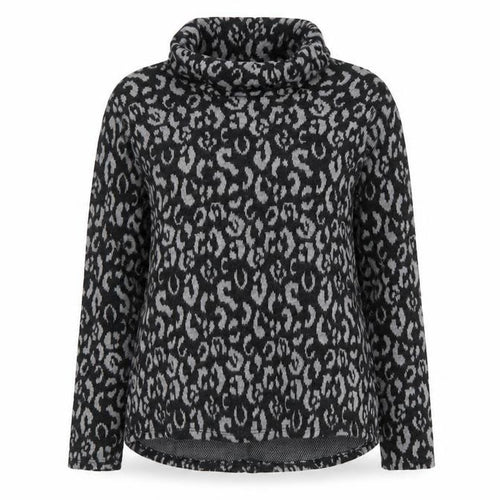 Glossy Womens Grey Roll Neck Animal Print Acrylic Pullover Jumper Size M