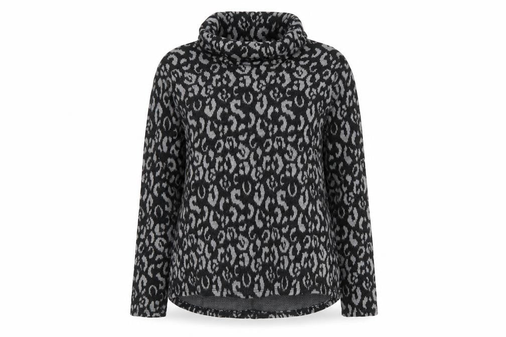 Glossy Womens Grey Roll Neck Animal Print Acrylic Pullover Jumper Size M