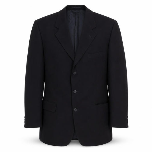 Front view of Copperstone men’s black polyester jacket suit jacket, size 42