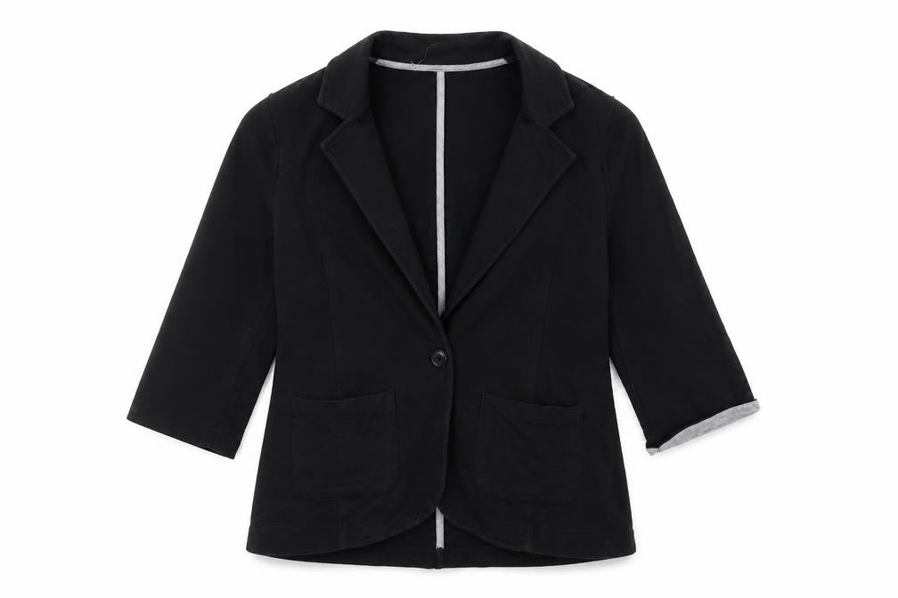 Denim & Co. Womens Black Cotton Jacket Blazer Size 10