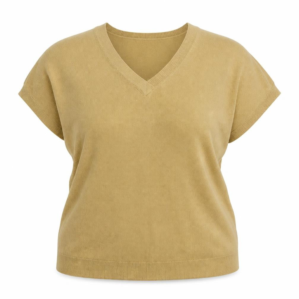 ANNE WEYBURN Womens Beige V-Neck Acrylic Pullover Jumper Size 18