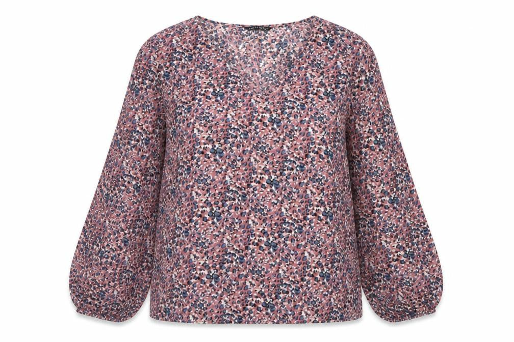 Front view of SHEIN women’s pink animal print polyester basic blouse, size UK 16, round neck