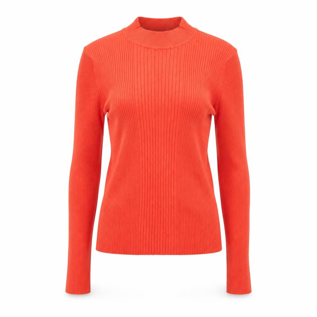 Front view of Marks & Spencer women’s red mock neck polyester jumper, size S