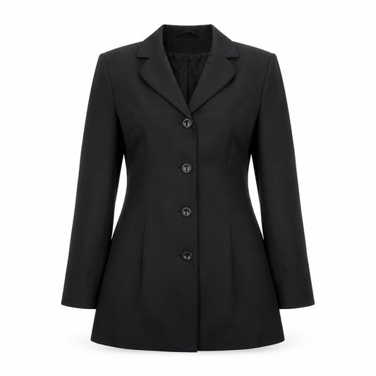 Front view of Essentials women’s black jacket blazer, size UK 12, button