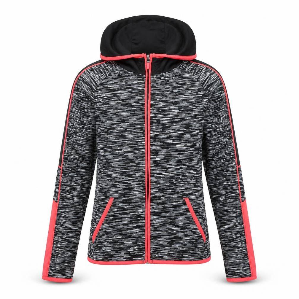 Front view of Young Dimension girls’ grey high neck polyester full zip jumper, size 11-12, years
