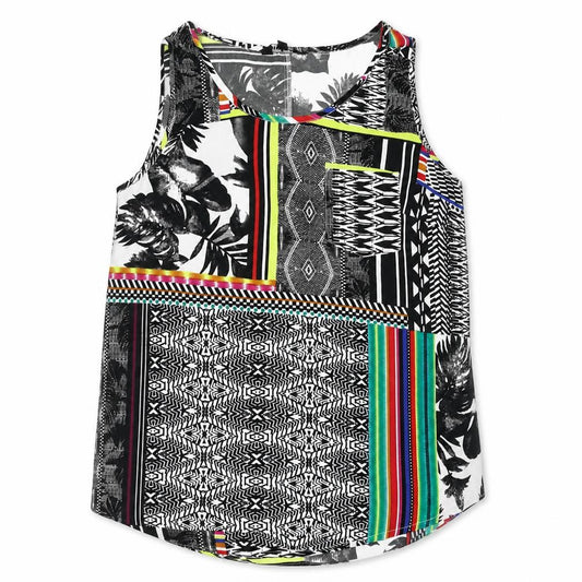 Front view of Pep&Co women’s multicoloured polyester basic blouse, size UK 8, scoop neck