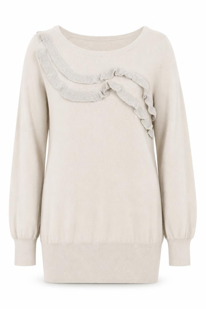 Front view of Divided by H&M women’s beige round neck acrylic jumper, size UK 10