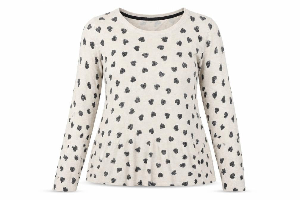 Front view of Marks & Spencer women’s beige round neck geometric polyester jumper, size M