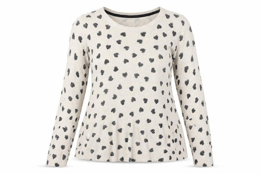 Front view of Marks & Spencer women’s beige round neck geometric polyester jumper, size M