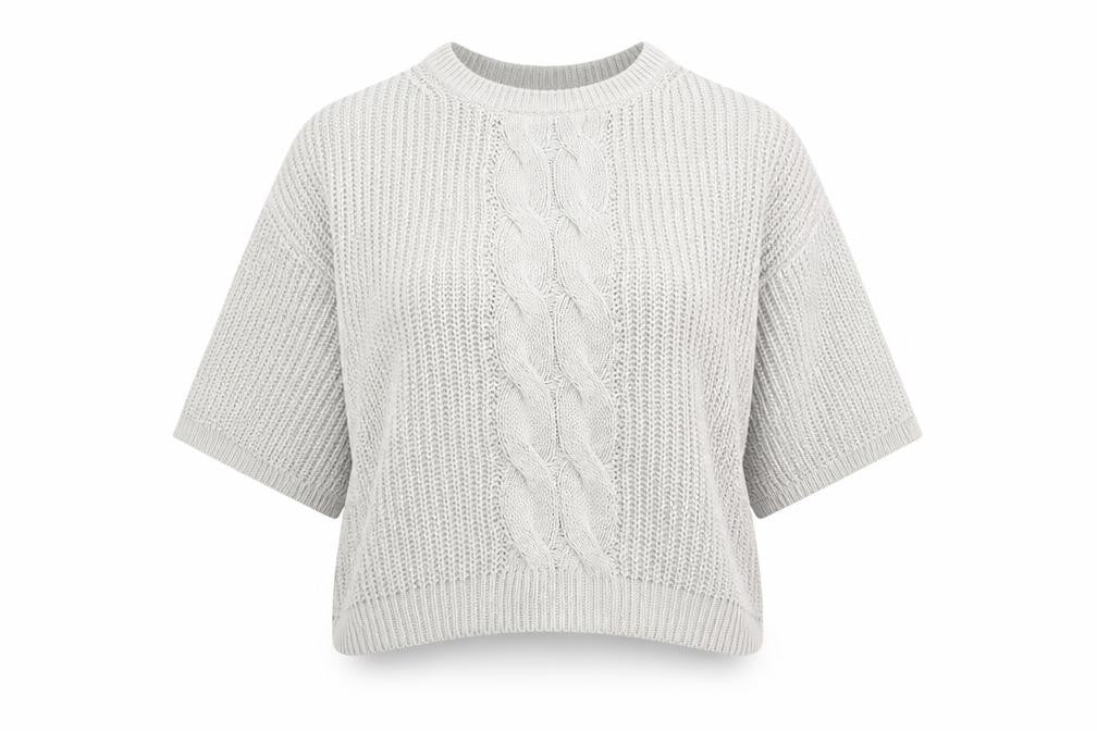 Front view of H&M women’s grey round neck cotton jumper, size L