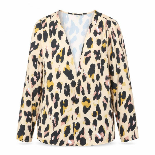 Front view of Boohoo women’s multicoloured v-neck animal print polyester cardigan jumper, size S