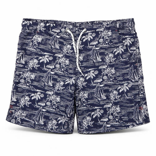 Maine New England Mens Blue Geometric Polyester Sweat Shorts Size S L6 in Regular Drawstring - Beach