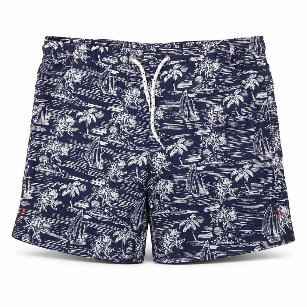 Maine New England Mens Blue Geometric Polyester Sweat Shorts Size S L6 in Regular Drawstring - Beach