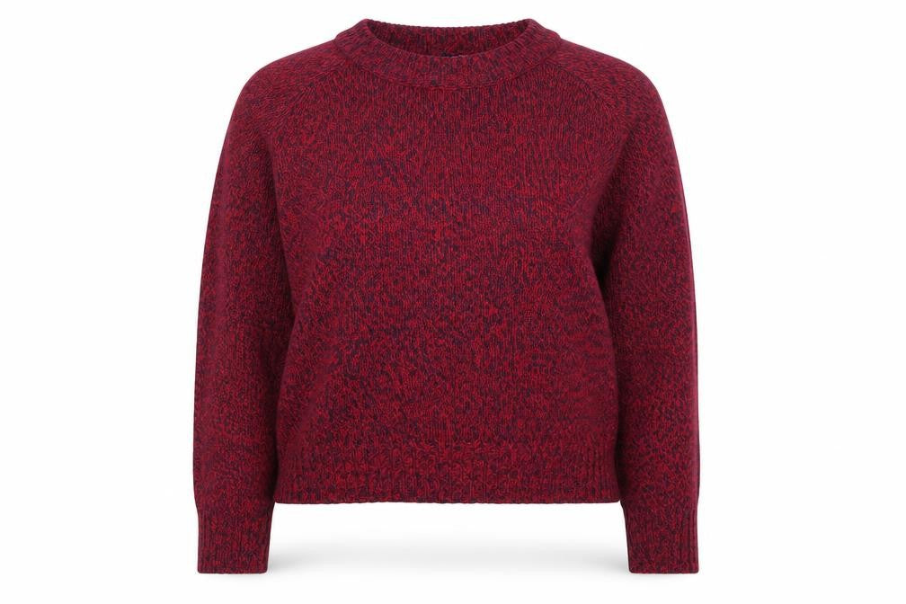 Front view of H&M women’s red round neck acrylic jumper, size S