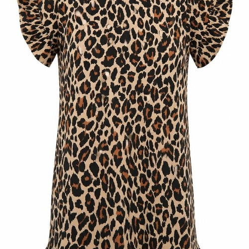 I SAW IT FIRST Womens Brown Animal Print Polyester Mini Size 8 Round Neck