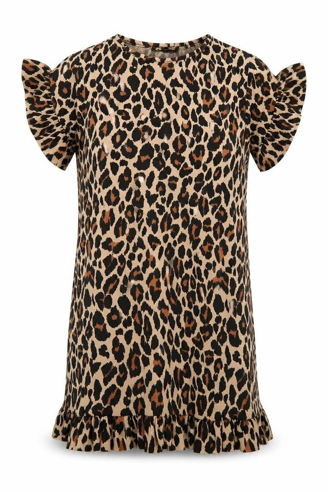 I SAW IT FIRST Womens Brown Animal Print Polyester Mini Size 8 Round Neck
