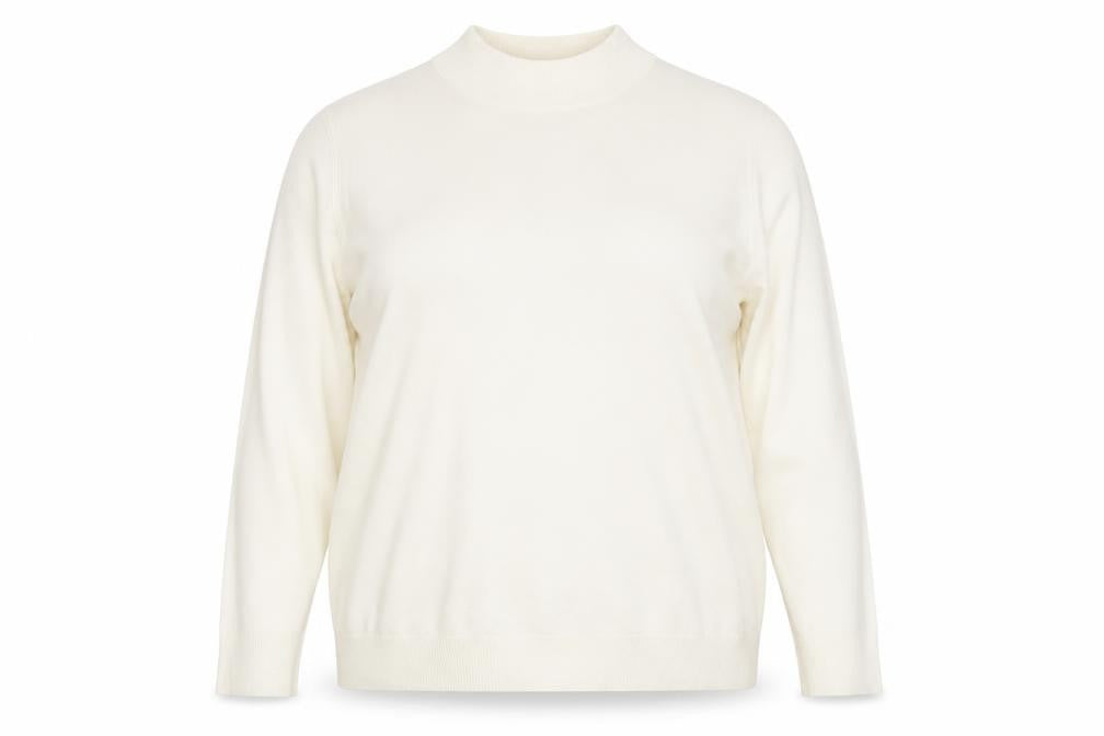 Front view of Marks & Spencer women’s ivory mock neck acrylic jumper, size UK 20