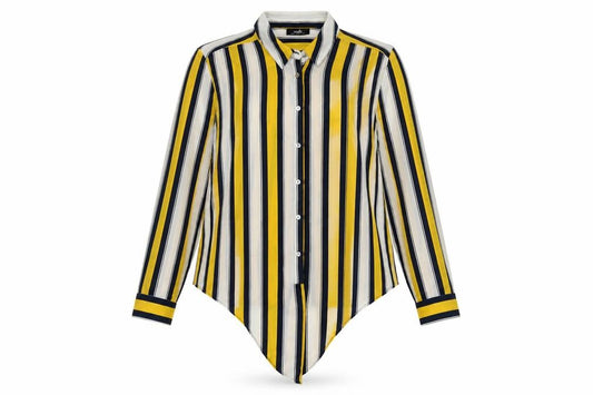 Front view of Wallis women’s multicoloured striped polyester basic button-up, size UK 12, collared