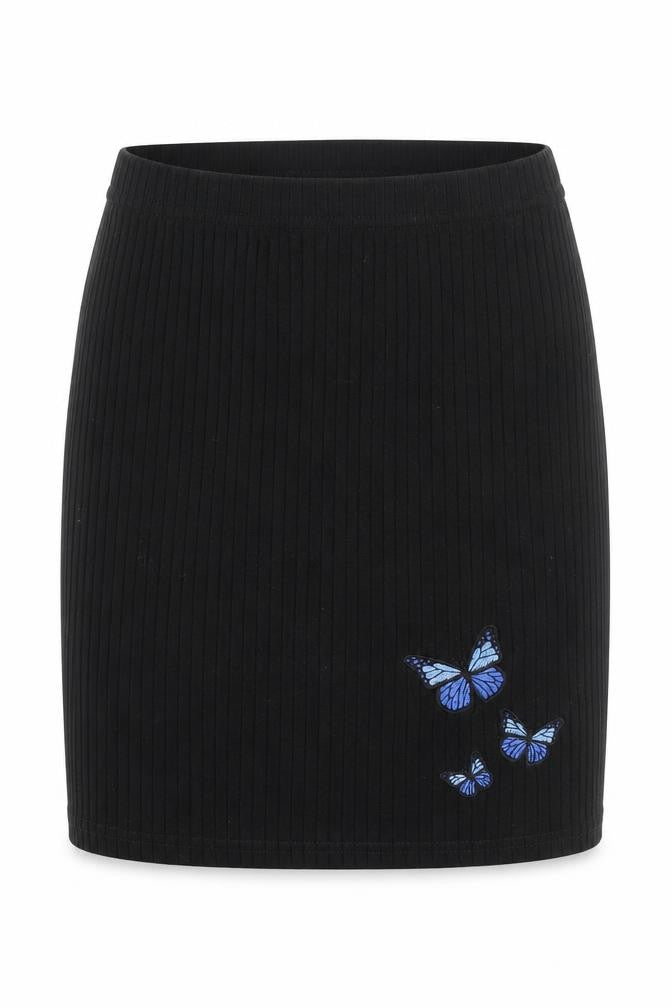 SheIn Womens Black Polyester Straight & Pencil Skirt Size S - Butterfly print