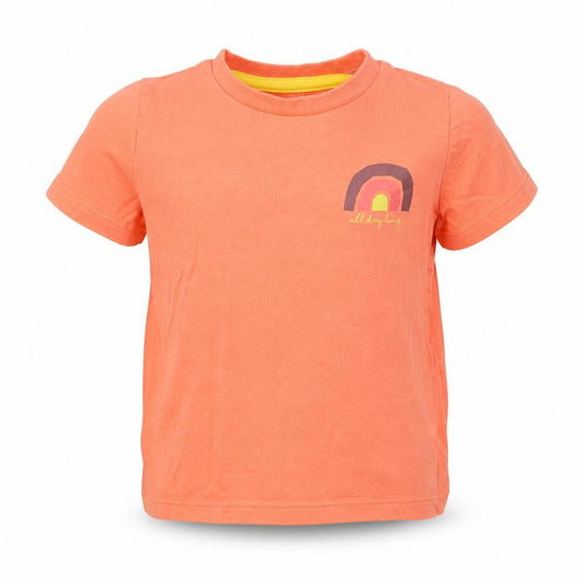 Front view of F&F Baby Orange Cotton Basic T-Shirt, size 9-12, Months Round Neck Snap - All day long