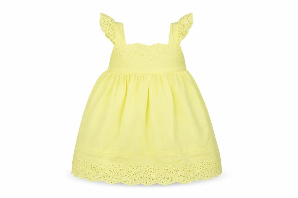 Peacocks Girls Yellow 100% Cotton Fit & Flare Size 6-9 Months Square Neck Pullover
