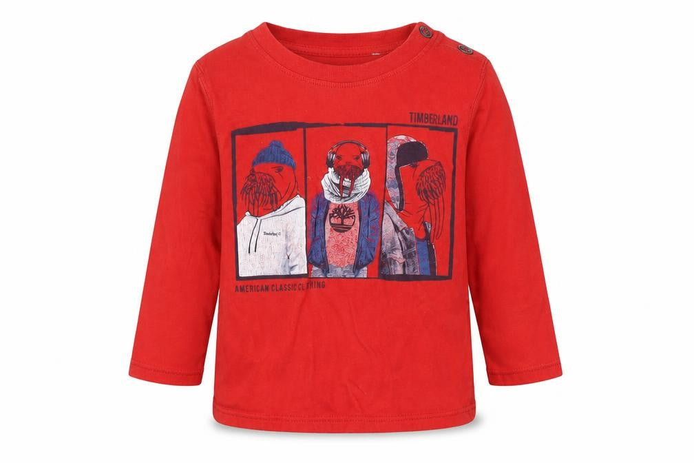 Timberland Boys Red 100% Cotton Pullover T-Shirt Size 2 Years Crew Neck Pullover - Warlus