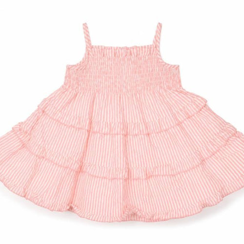 F&F Girls Pink Striped Polyester Fit & Flare Size 12-18 Months Square Neck Pullover