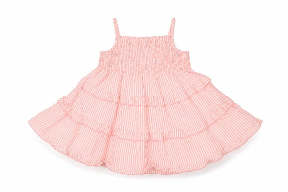 F&F Girls Pink Striped Polyester Fit & Flare Size 12-18 Months Square Neck Pullover