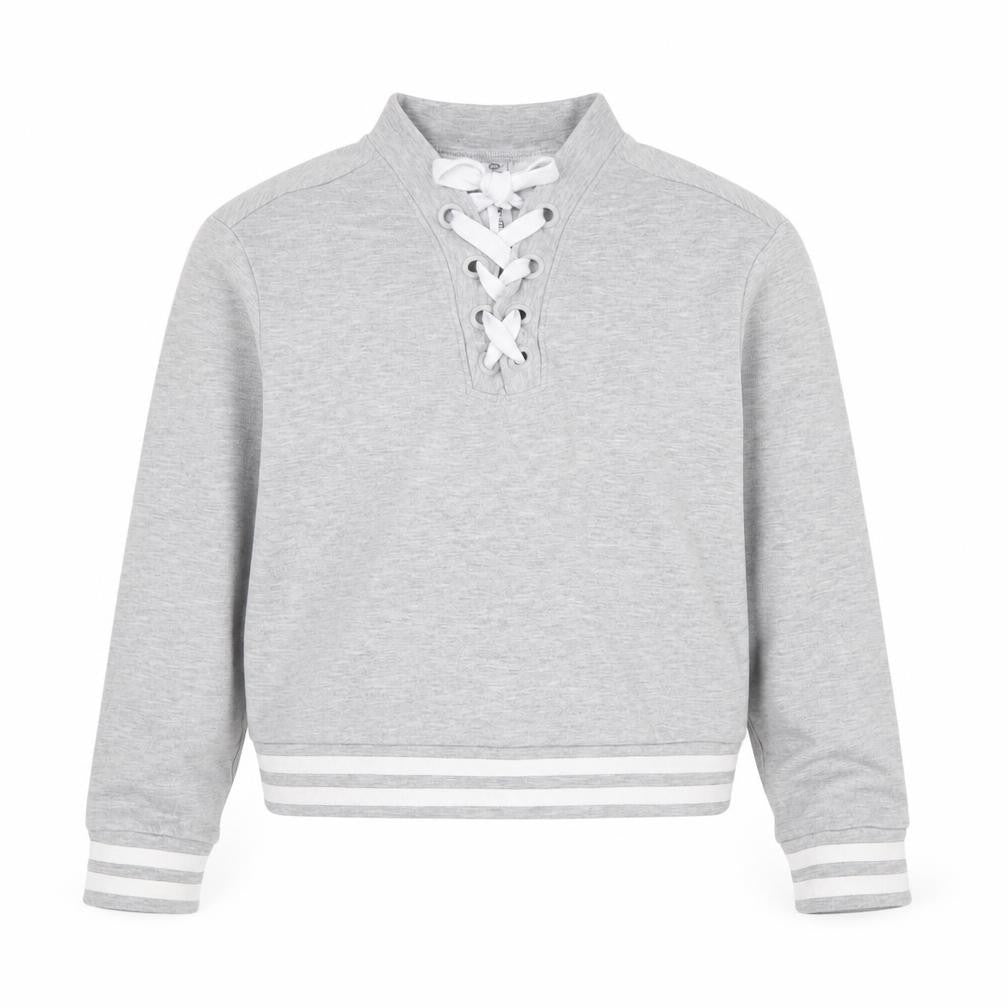 Front view of 90 Degree girls’ grey rayon pullover sweatshirt, size M, pullover